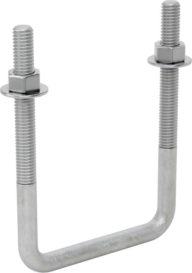 Kare U-Cıvata, Galvanizli Çelik, 3/8"-16 Diş Boyutu, 3" İç Genişlik, 4-5/8" Yükseklik