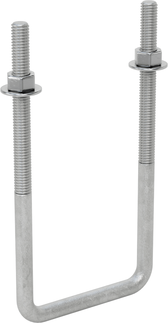 Kare U-Cıvata, Galvanizli Çelik, 3/8"-16 Diş Boyutu, 3" İç Genişlik, 6-5/8" Yükseklik