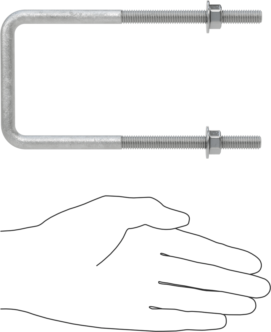 Kare U-Cıvata, Galvanizli Çelik, 3/8"-16 Diş Boyutu, 3" İç Genişlik, 6-5/8" Yükseklik