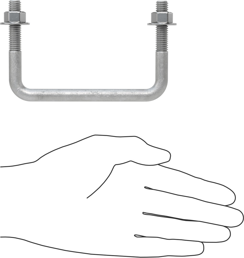 Kare U-Cıvata, Galvanizli Çelik, 3/8"-16 Diş Boyutu, 4" İç Genişlik, 2-5/8" Yükseklik