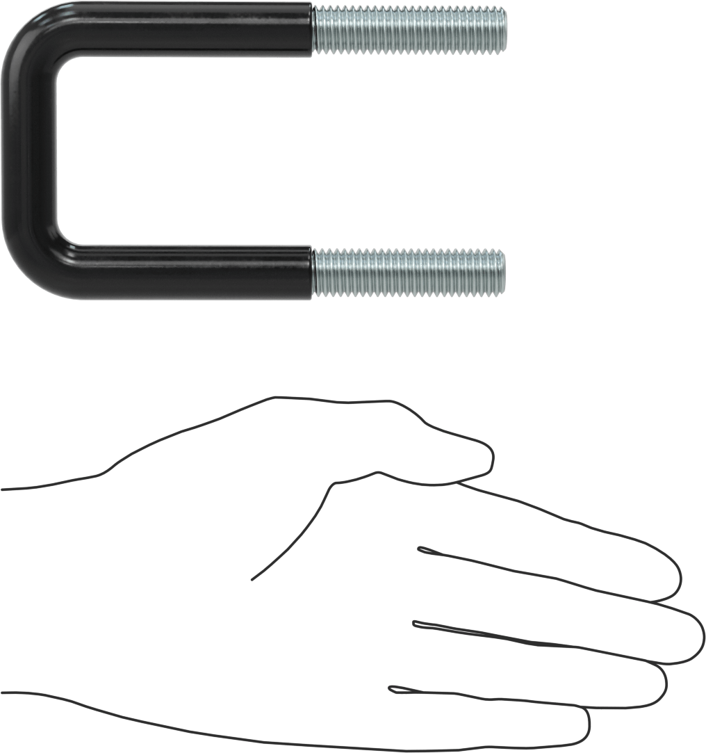 Kare U-Cıvata, Kauçuk Yastık, Çinko Kaplı Çelik, 2" İç Genişlik, 4-5/8" Yükseklik