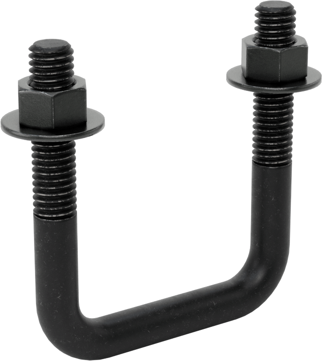 Kare U-Cıvata, Siyah Oksit Çelik, 3/8"-16 Diş, 2" İç Genişlik, 2-5/8" Yükseklik