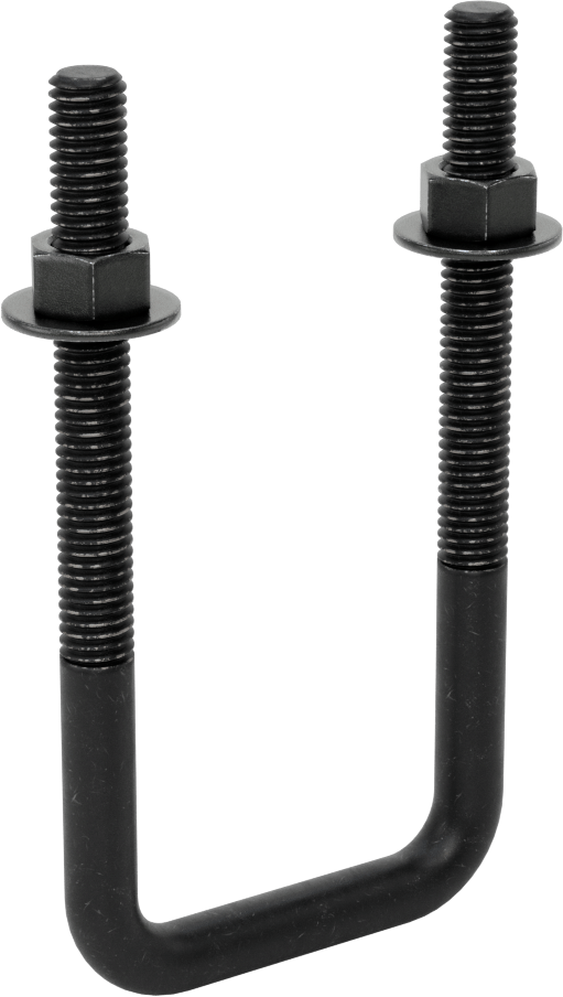 Kare U-Cıvata, Siyah Oksit Çelik, 3/8"-16 Diş, 2" İç Genişlik, 4-5/8" Yükseklik