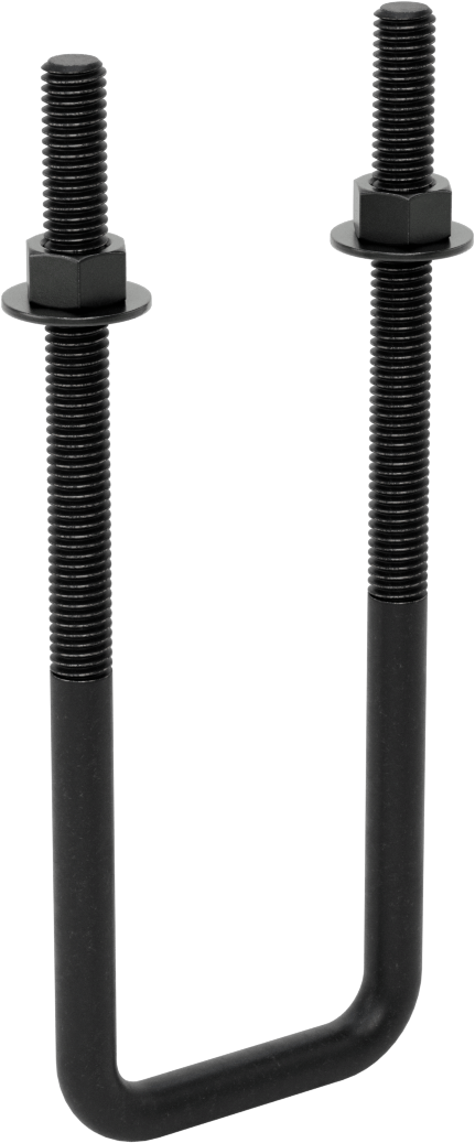 Kare U-Cıvata, Siyah Oksit Çelik, 3/8"-16 Diş, 2" İç Genişlik, 6-5/8" Yükseklik