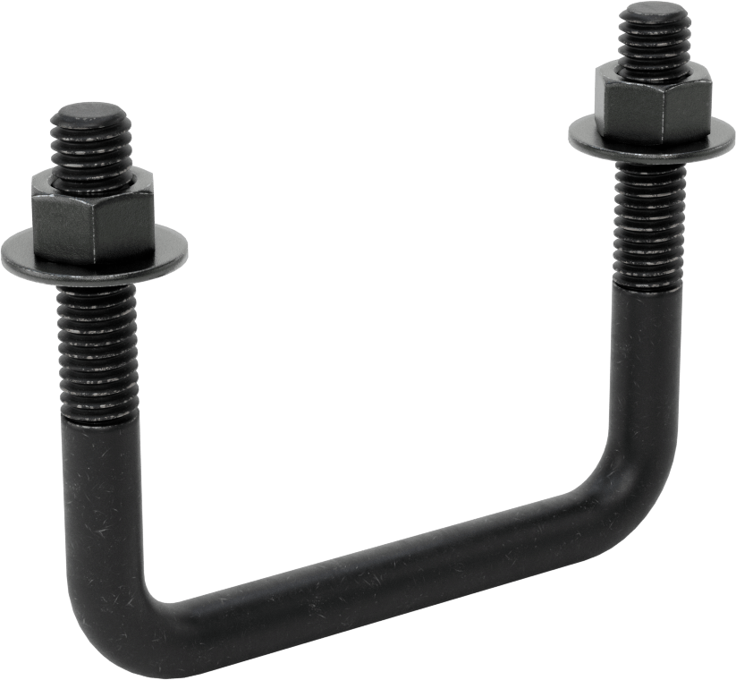 Kare U-Cıvata, Siyah Oksit Çelik, 3/8"-16 Diş, 3" İç Genişlik, 2-5/8" Yükseklik