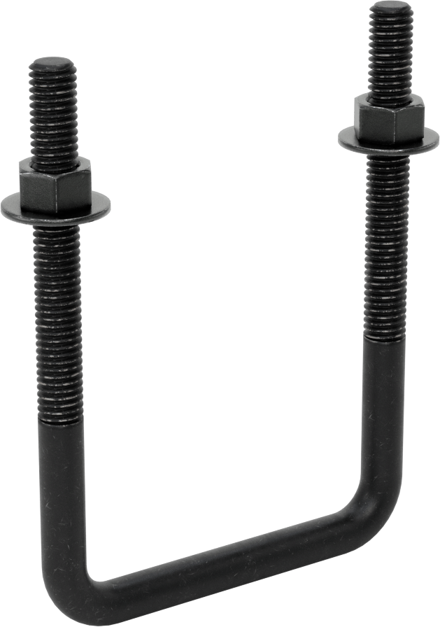 Kare U-Cıvata, Siyah Oksit Çelik, 3/8"-16 Diş, 3" İç Genişlik, 4-5/8" Yükseklik
