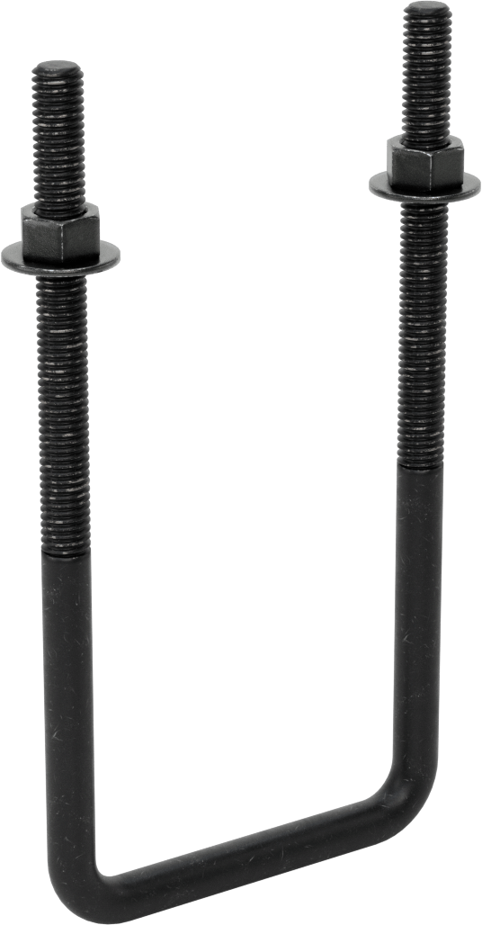 Kare U-Cıvata, Siyah Oksit Çelik, 3/8"-16 Diş, 3" İç Genişlik, 6-5/8" Yükseklik