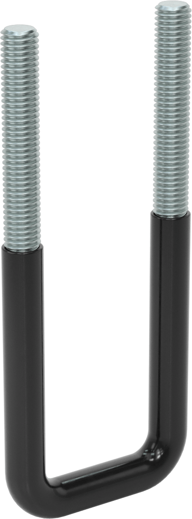 Kare U-Cıvata, Kauçuk Yastık, Çinko Kaplı Çelik, 2" İç Genişlik, 6-5/8" Yükseklik