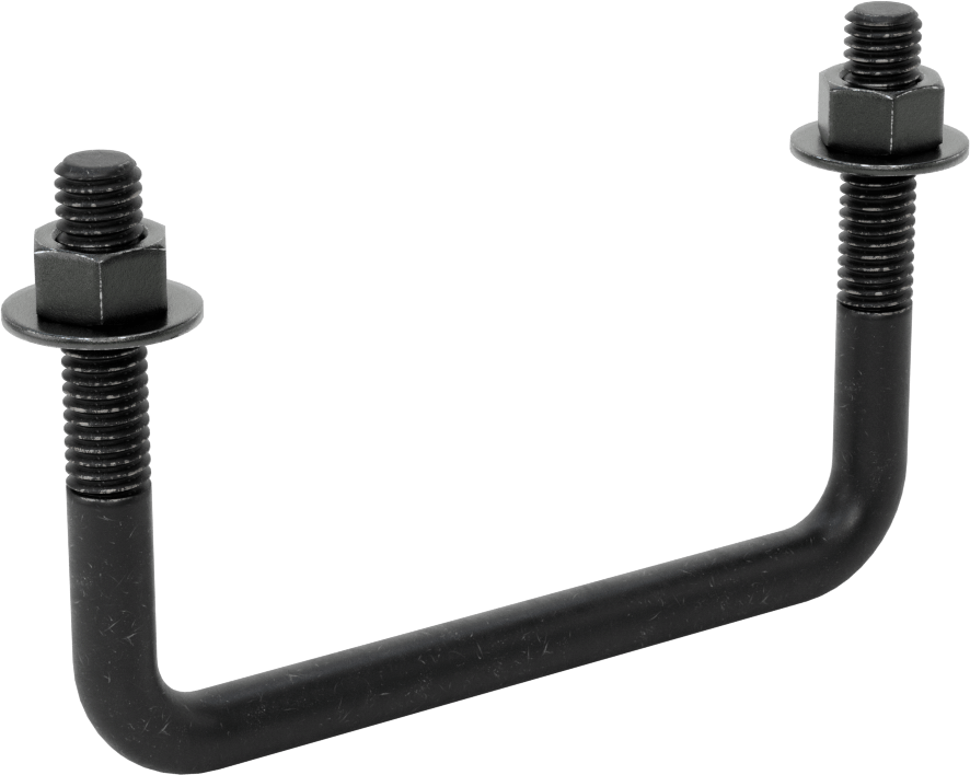 Kare U-Cıvata, Siyah Oksit Çelik, 3/8"-16 Diş, 4" İç Genişlik, 2-5/8" Yükseklik