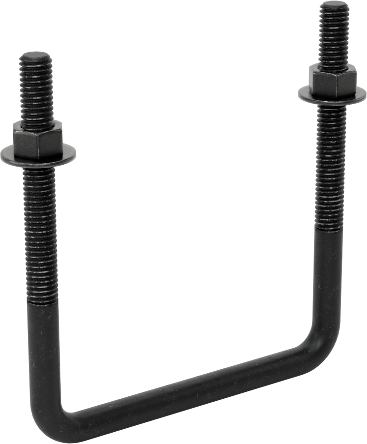 Kare U-Cıvata, Siyah Oksit Çelik, 3/8"-16 Diş, 4" İç Genişlik, 4-5/8" Yükseklik