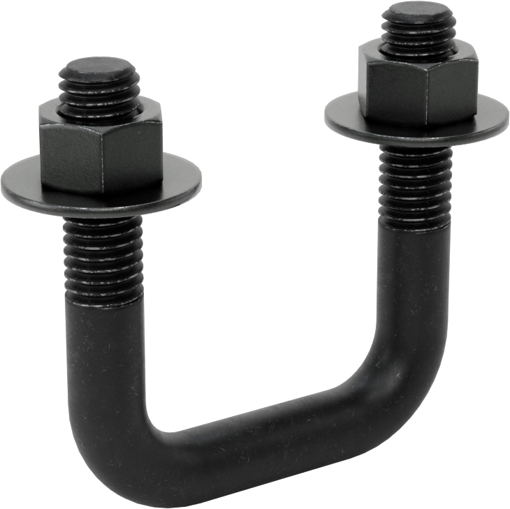 Kare U-Cıvata, Siyah Oksit Çelik, 1/2"-13 Diş, 2" İç Genişlik, 2-5/8" Yükseklik