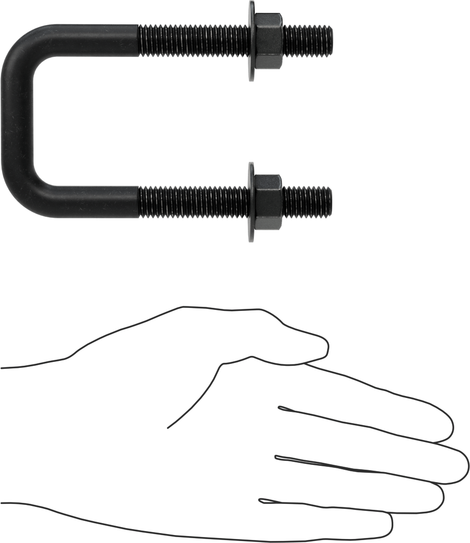 Kare U-Cıvata, Siyah Oksit Çelik, 1/2"-13 Diş, 2" İç Genişlik, 4-5/8" Yükseklik