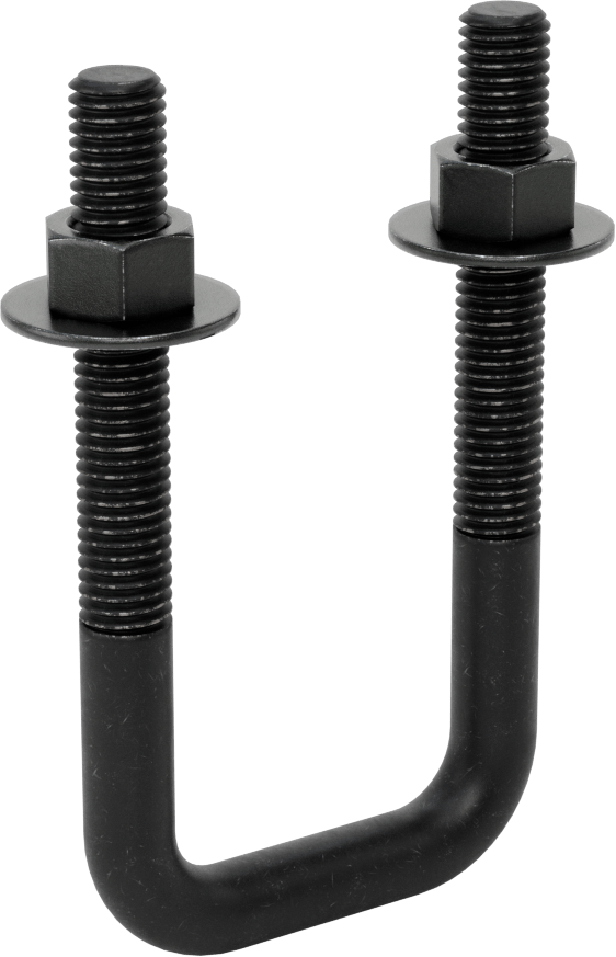Kare U-Cıvata, Siyah Oksit Çelik, 1/2"-13 Diş, 2" İç Genişlik, 4-5/8" Yükseklik