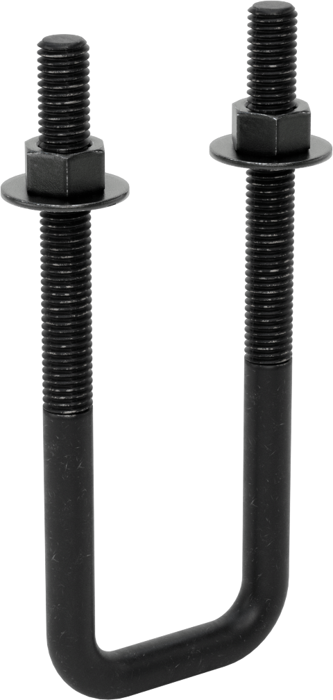 Kare U-Cıvata, Siyah Oksit Çelik, 1/2"-13 Diş, 2" İç Genişlik, 6-5/8" Yükseklik