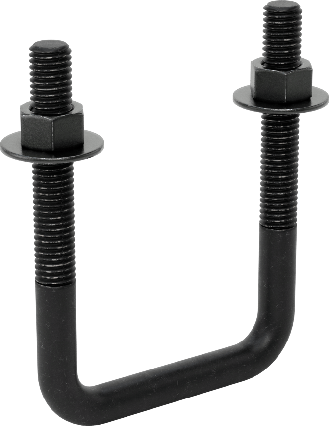Kare U-Cıvata, Siyah Oksit Çelik, 1/2"-13 Diş, 3" İç Genişlik, 4-5/8" Yükseklik