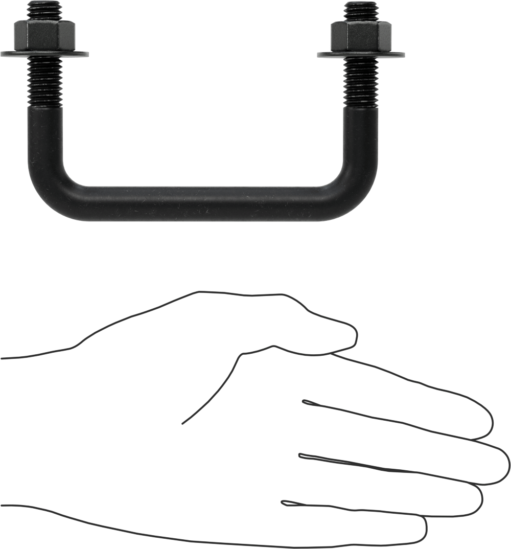 Kare U-Cıvata, Siyah Oksit Çelik, 1/2"-13 Diş, 4" İç Genişlik, 2-5/8" Yükseklik