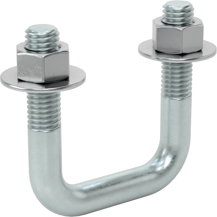 Kare U-Cıvata, Çinko Kaplamalı, Çelik, 1/2"-13 Diş Boyutu, 2" İç Genişlik, 2-5/8" Yükseklik