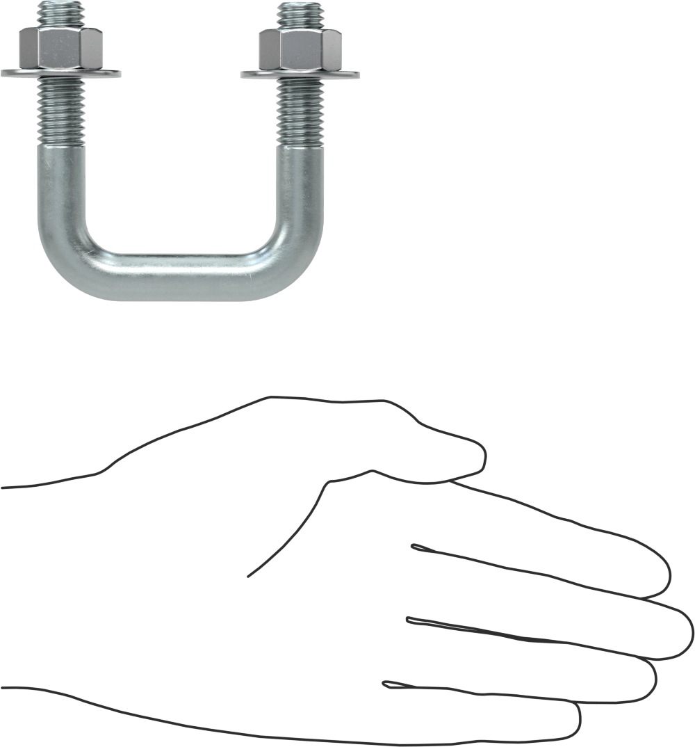 Kare U-Cıvata, Çinko Kaplamalı, Çelik, 1/2"-13 Diş Boyutu, 2" İç Genişlik, 2-5/8" Yükseklik