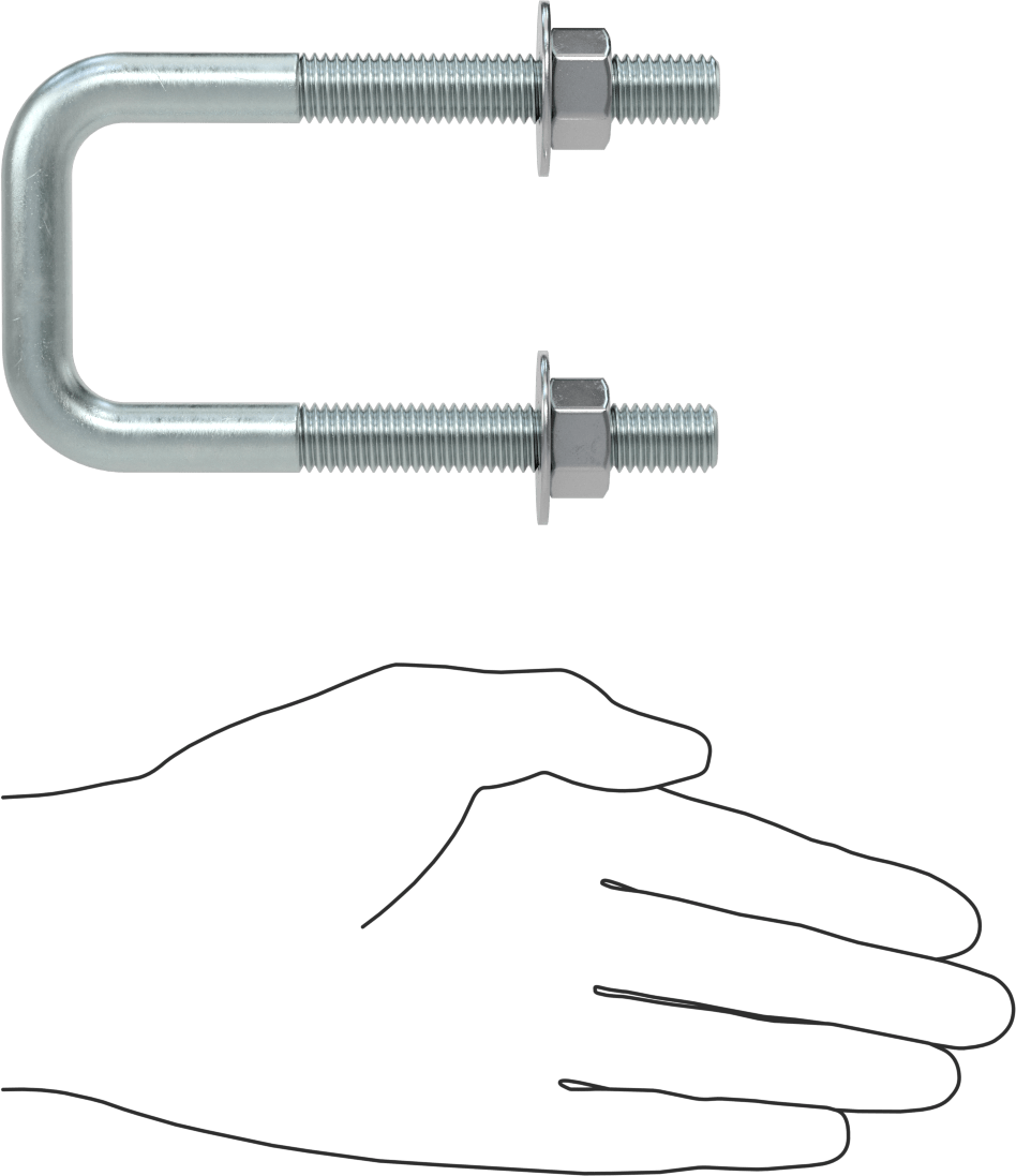 Kare U-Cıvata, Çinko Kaplamalı, Çelik, 1/2"-13 Diş Boyutu, 2" İç Genişlik, 4-5/8" Yükseklik