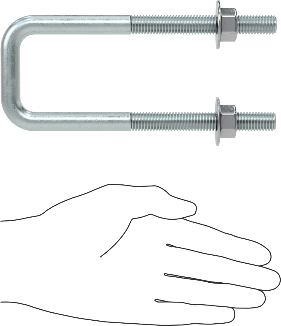 Kare U-Cıvata, Çinko Kaplamalı, Çelik, 1/2"-13 Diş Boyutu, 2" İç Genişlik, 6-5/8" Yükseklik