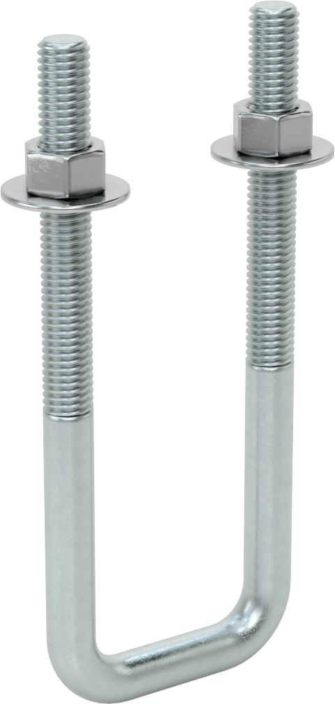 Kare U-Cıvata, Çinko Kaplamalı, Çelik, 1/2"-13 Diş Boyutu, 2" İç Genişlik, 6-5/8" Yükseklik