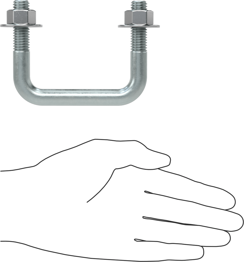 Kare U-Cıvata, Çinko Kaplamalı, Çelik, 1/2"-13 Diş Boyutu, 3" İç Genişlik, 2-5/8" Yükseklik