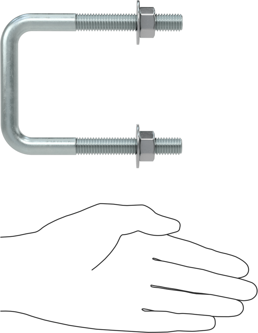 Kare U-Cıvata, Çinko Kaplamalı, Çelik, 1/2"-13 Diş Boyutu, 3" İç Genişlik, 4-5/8" Yükseklik