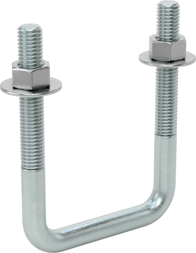Kare U-Cıvata, Çinko Kaplamalı, Çelik, 1/2"-13 Diş Boyutu, 3" İç Genişlik, 4-5/8" Yükseklik
