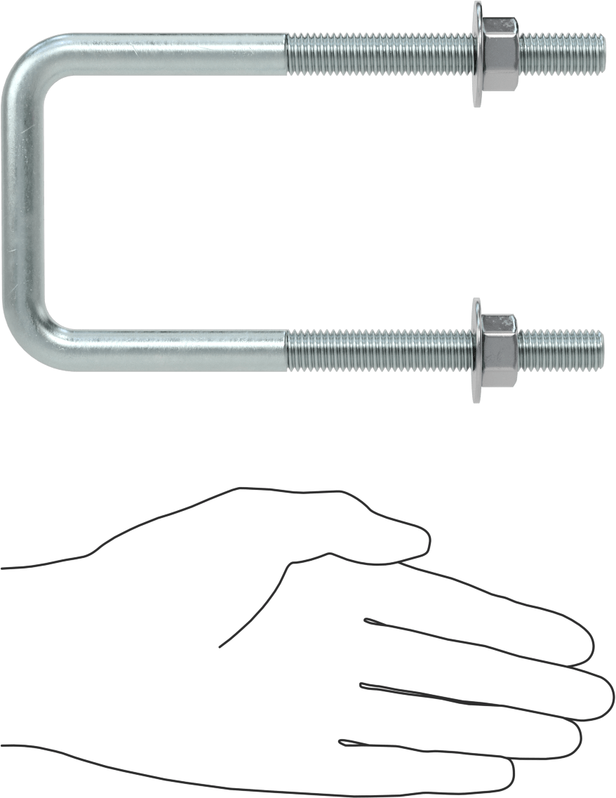 Kare U-Cıvata, Çinko Kaplamalı, Çelik, 1/2"-13 Diş Boyutu, 3" İç Genişlik, 6-5/8" Yükseklik