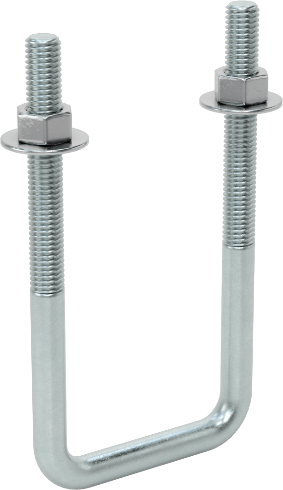 Kare U-Cıvata, Çinko Kaplamalı, Çelik, 1/2"-13 Diş Boyutu, 3" İç Genişlik, 6-5/8" Yükseklik