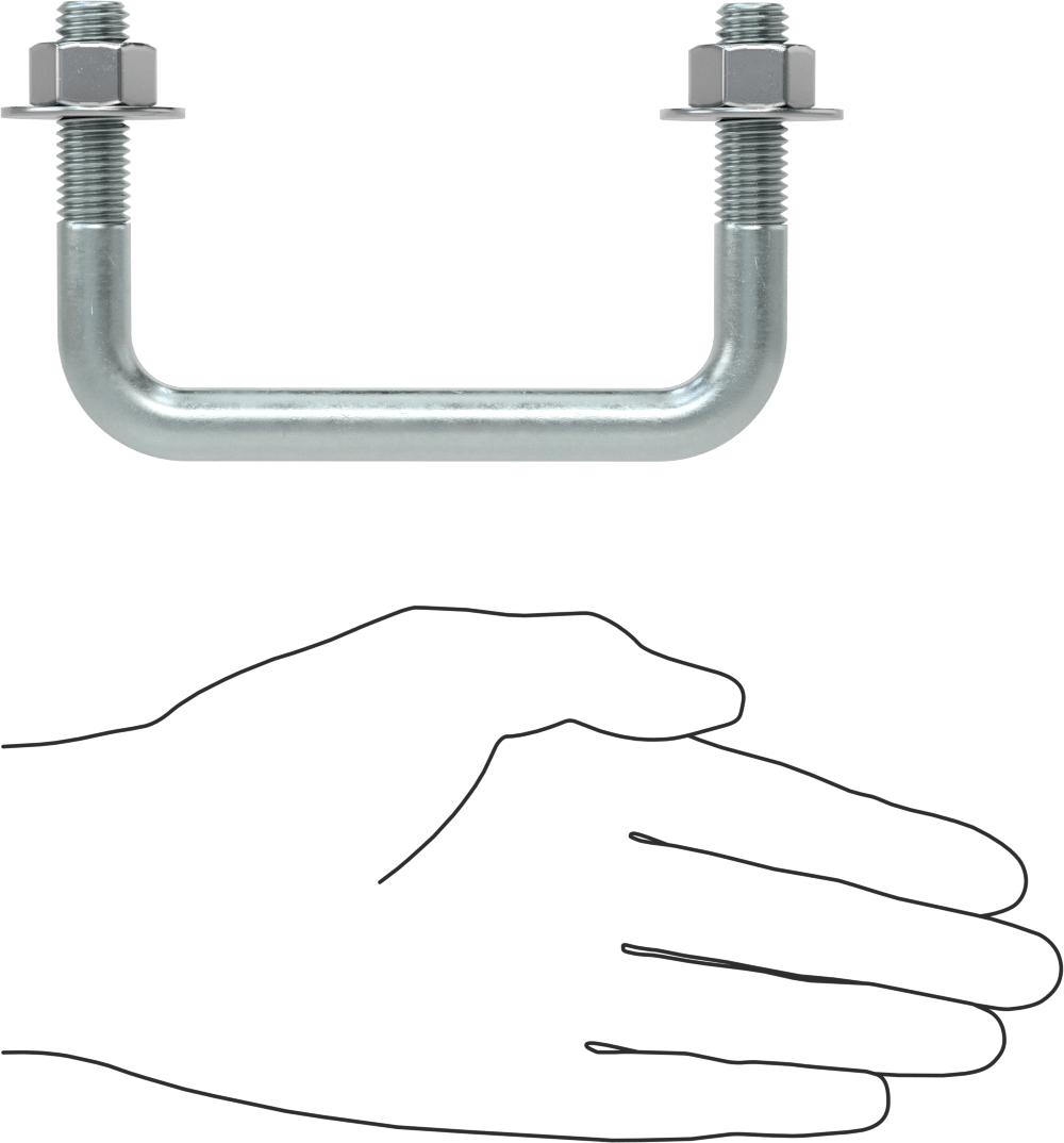 Kare U-Cıvata, Çinko Kaplamalı, Çelik, 1/2"-13 Diş Boyutu, 4" İç Genişlik, 2-5/8" Yükseklik