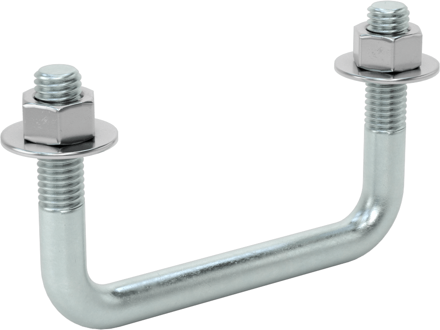 Kare U-Cıvata, Çinko Kaplamalı, Çelik, 1/2"-13 Diş Boyutu, 4" İç Genişlik, 2-5/8" Yükseklik