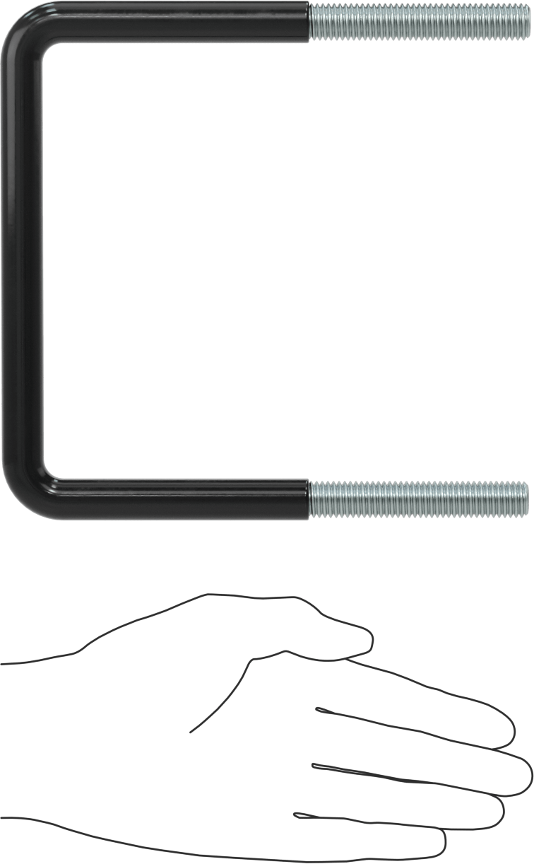 Kare U-Cıvata, Kauçuk Yastık, Çinko Kaplı Çelik, 6" İç Genişlik, 6-5/8" Yükseklik