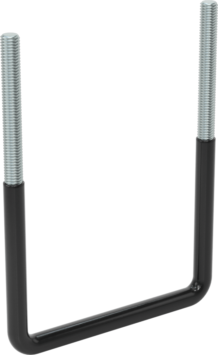 Kare U-Cıvata, Kauçuk Yastık, Çinko Kaplı Çelik, 6" İç Genişlik, 8-5/8" Yükseklik