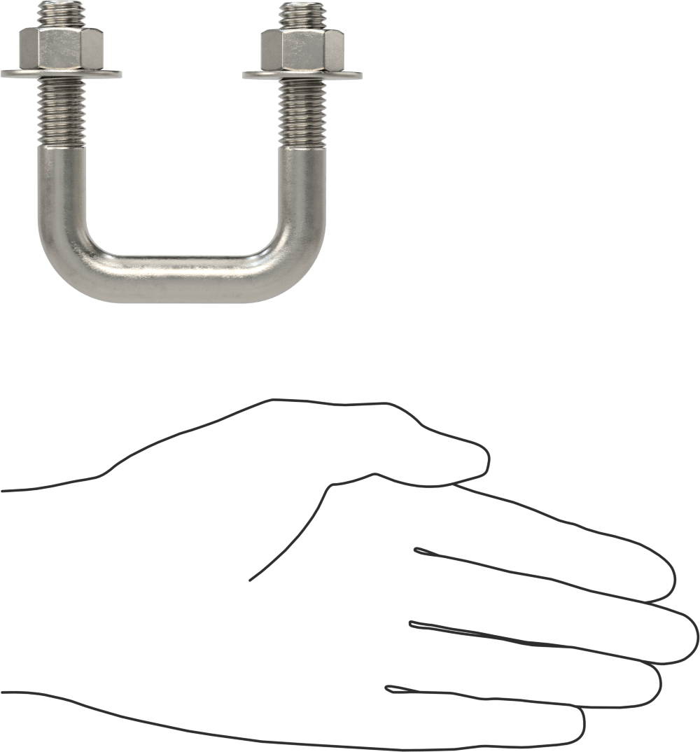 Kare U-Cıvata, 304 Paslanmaz Çelik, 1/2"-13 Diş Boyutu, 2" İç Genişlik, 2-5/8" Yükseklik
