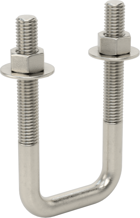Kare U-Cıvata, 304 Paslanmaz Çelik, 1/2"-13 Diş Boyutu, 2" İç Genişlik, 4-5/8" Yükseklik