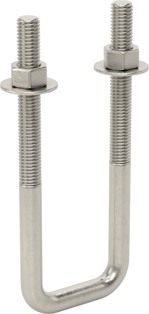 Kare U-Cıvata, 304 Paslanmaz Çelik, 1/2"-13 Diş Boyutu, 2" İç Genişlik, 6-5/8" Yükseklik