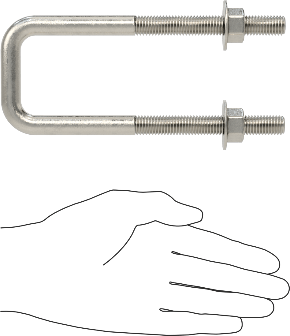 Kare U-Cıvata, 304 Paslanmaz Çelik, 1/2"-13 Diş Boyutu, 2" İç Genişlik, 6-5/8" Yükseklik