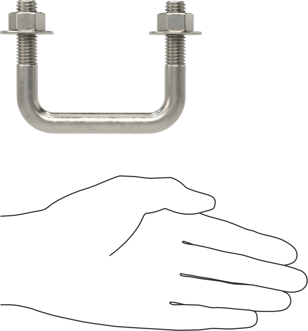 Kare U-Cıvata, 304 Paslanmaz Çelik, 1/2"-13 Diş Boyutu, 3" İç Genişlik, 2-5/8" Yükseklik