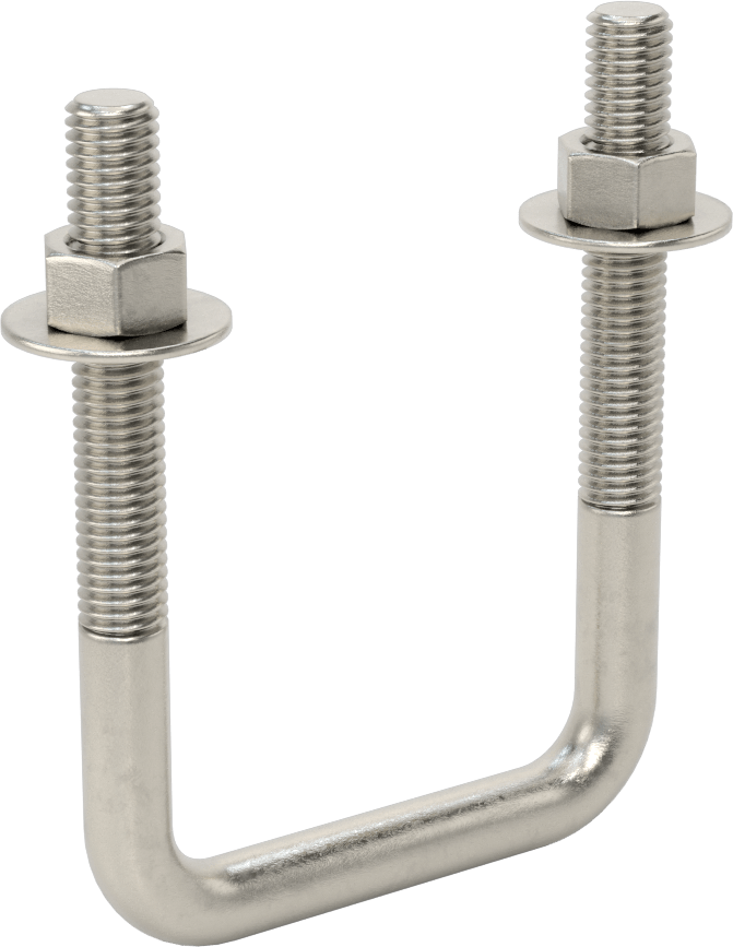 Kare U-Cıvata, 304 Paslanmaz Çelik, 1/2"-13 Diş Boyutu, 3" İç Genişlik, 4-5/8" Yükseklik