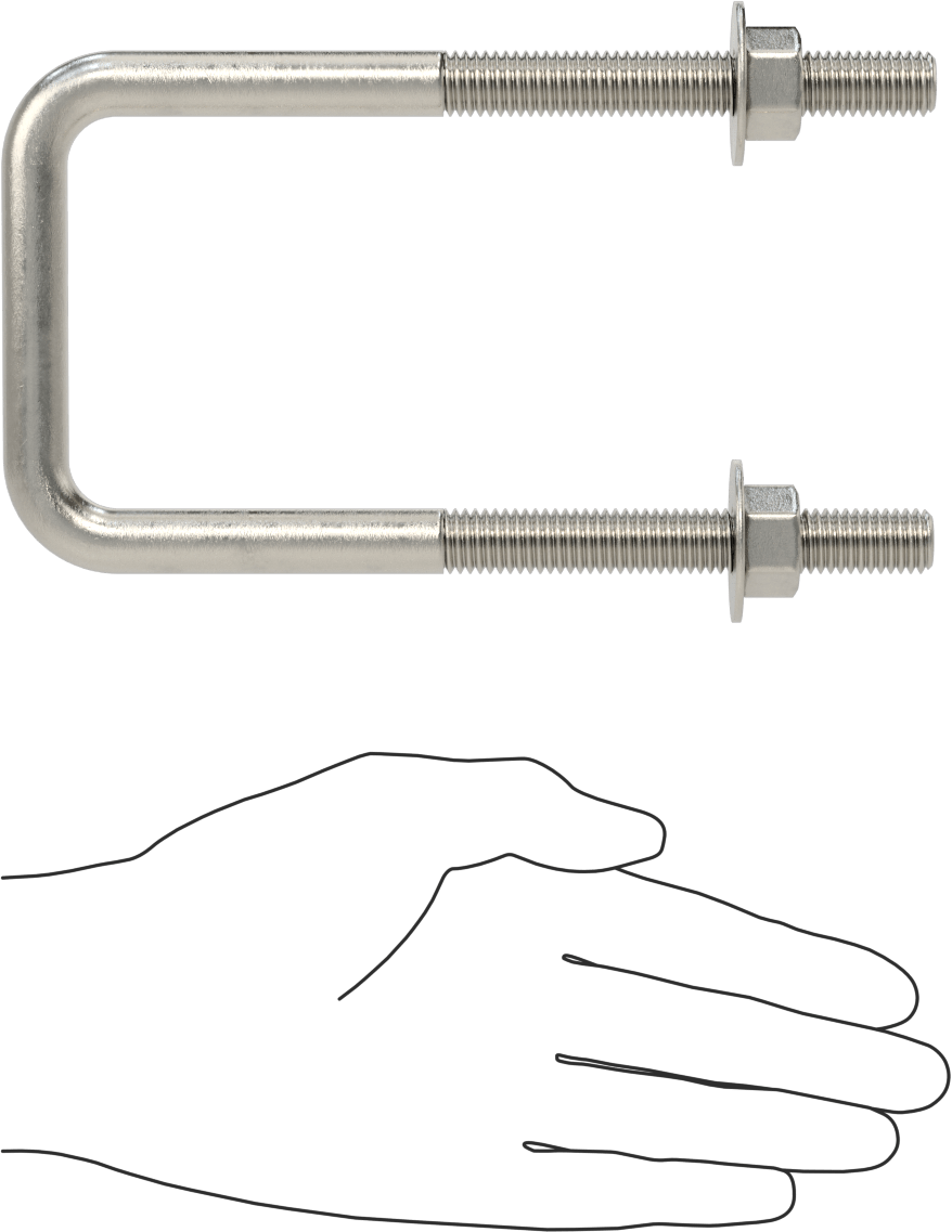 Kare U-Cıvata, 304 Paslanmaz Çelik, 1/2"-13 Diş Boyutu, 3" İç Genişlik, 6-5/8" Yükseklik
