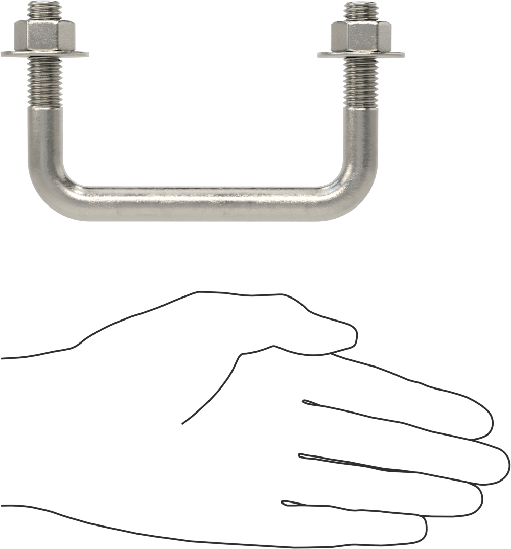 Kare U-Cıvata, 304 Paslanmaz Çelik, 1/2"-13 Diş Boyutu, 4" İç Genişlik, 2-5/8" Yükseklik