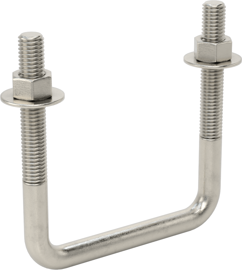 Kare U-Cıvata, 304 Paslanmaz Çelik, 1/2"-13 Diş Boyutu, 4" İç Genişlik, 4-5/8" Yükseklik