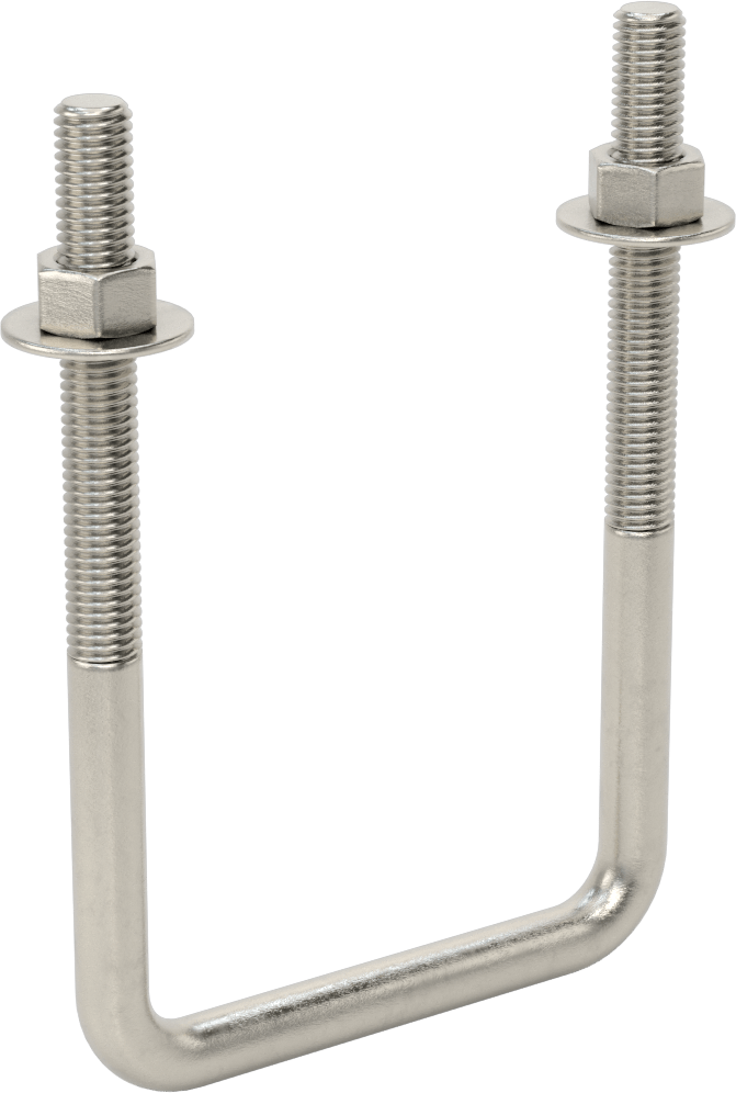 Kare U-Cıvata, 304 Paslanmaz Çelik, 1/2"-13 Diş Boyutu, 4" İç Genişlik, 6-5/8" Yükseklik