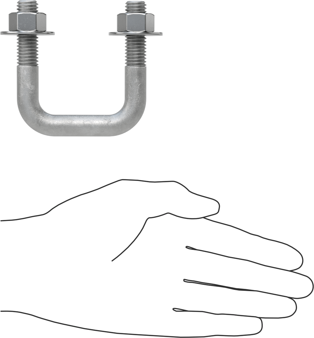 Kare U-Cıvata, Galvanizli Çelik, 1/2"-13 Diş Boyutu, 2" İç Genişlik, 2-5/8" Yükseklik