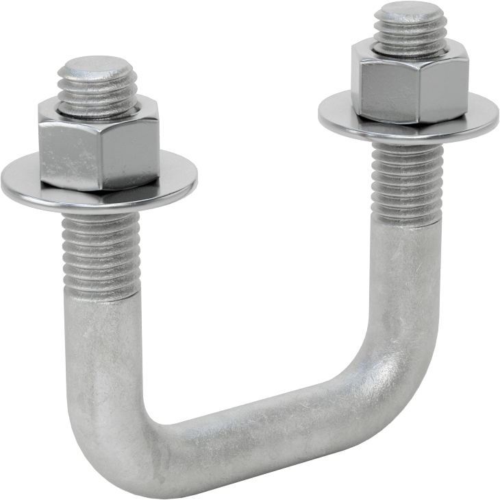 Kare U-Cıvata, Galvanizli Çelik, 1/2"-13 Diş Boyutu, 2" İç Genişlik, 2-5/8" Yükseklik