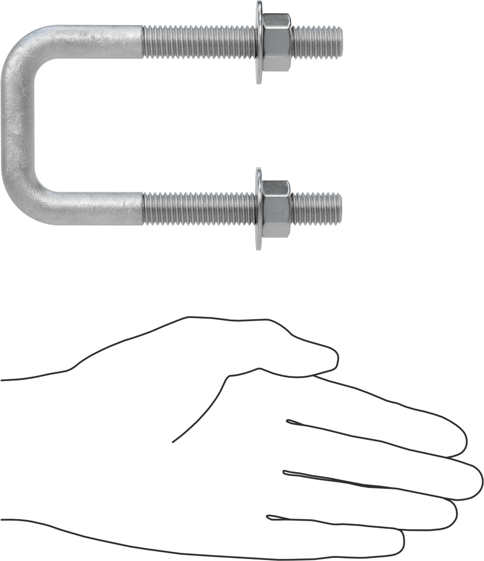 Kare U-Cıvata, Galvanizli Çelik, 1/2"-13 Diş Boyutu, 2" İç Genişlik, 4-5/8" Yükseklik