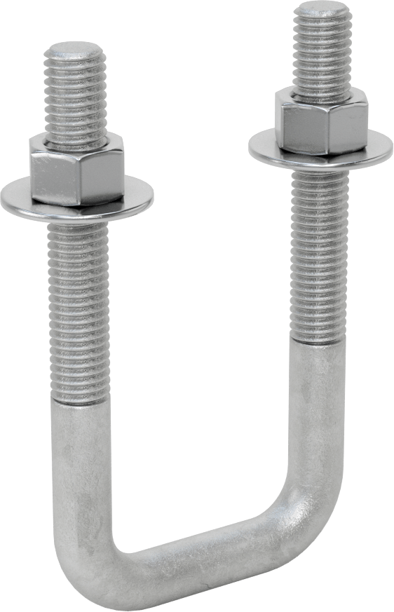 Kare U-Cıvata, Galvanizli Çelik, 1/2"-13 Diş Boyutu, 2" İç Genişlik, 4-5/8" Yükseklik