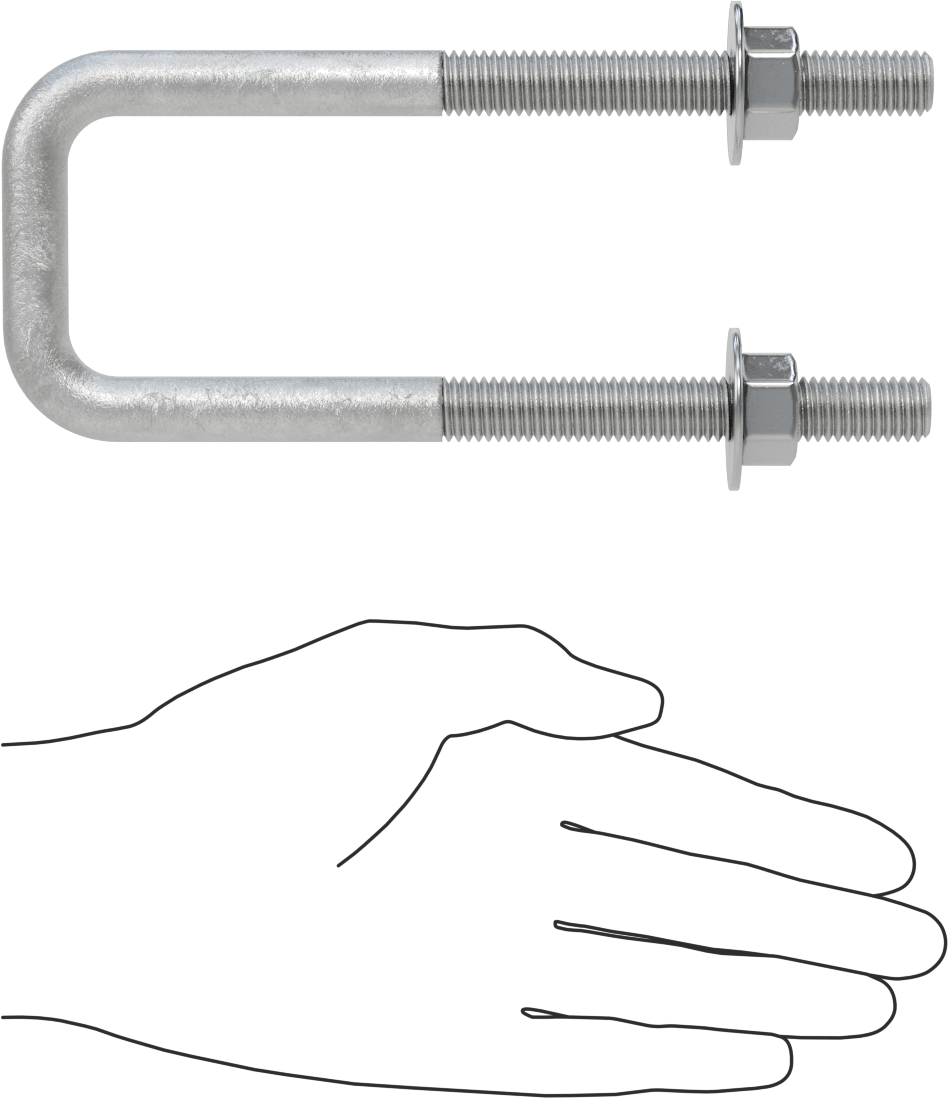 Kare U-Cıvata, Galvanizli Çelik, 1/2"-13 Diş Boyutu, 2" İç Genişlik, 6-5/8" Yükseklik
