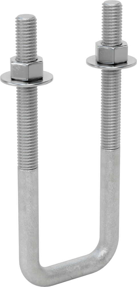 Kare U-Cıvata, Galvanizli Çelik, 1/2"-13 Diş Boyutu, 2" İç Genişlik, 6-5/8" Yükseklik